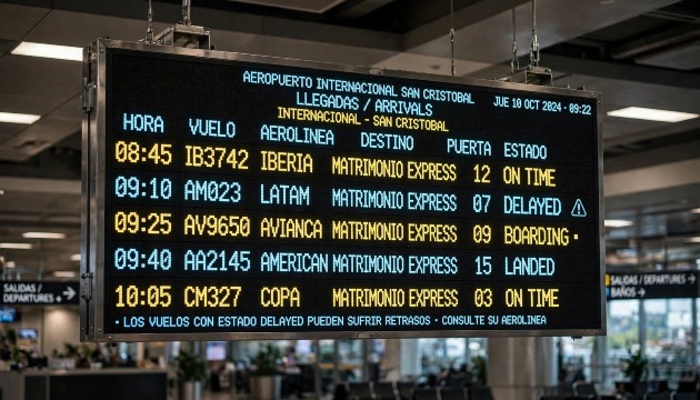 Matrimonio Express Pantalla de información de vuelos